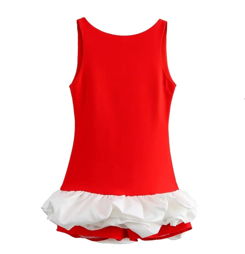 Women's Fashion White Short Frill Dress