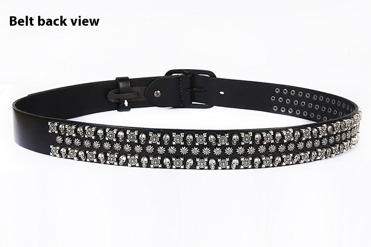 First Layer Cowhide Men Punk Belt Skull Rivet Personalized Street Non-mainstream Niche