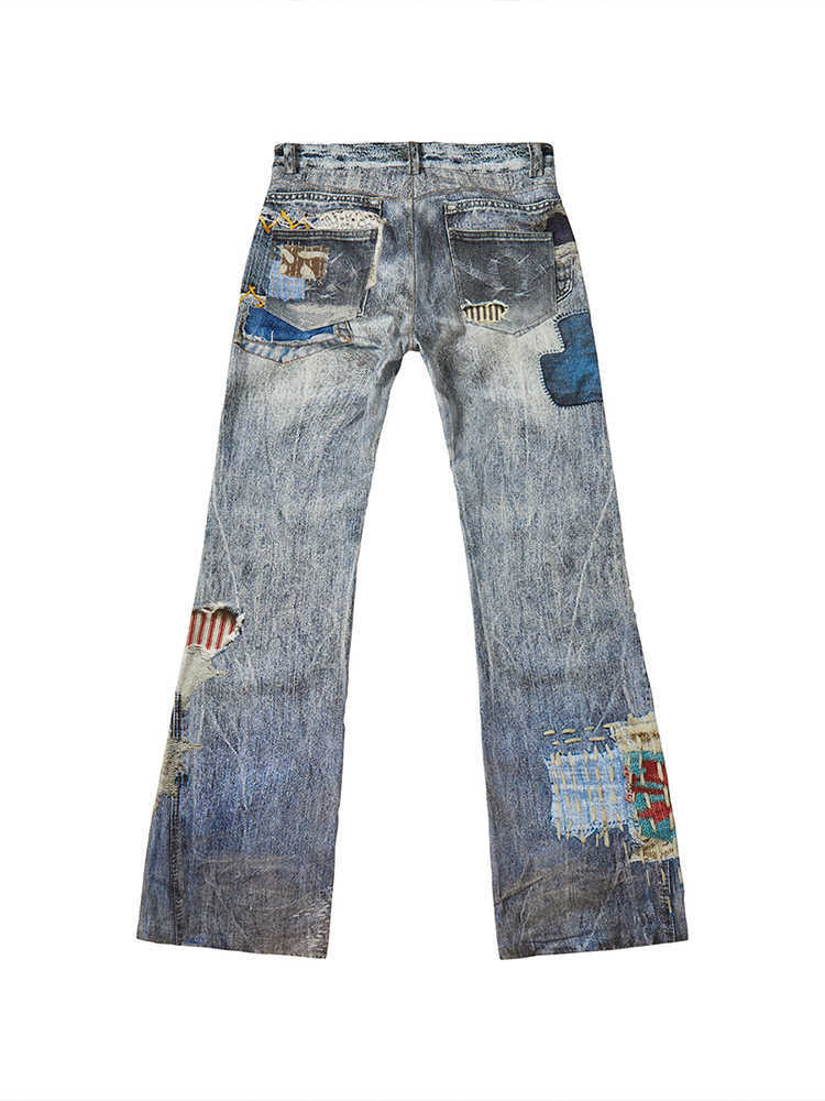 Digital 3D Printing Hole Patch Straight Micro-pull Printed Jeans