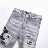 Fashion Gray Hole Patch Embroidery Cobra Stretch Feet Men's Jeans