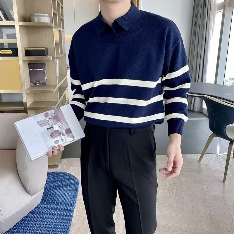 Men's Striped Contrast Color Casual All-matching Tops