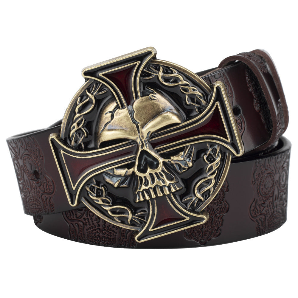 Embossed Solid Colour Ghost Head Belt Two Layer