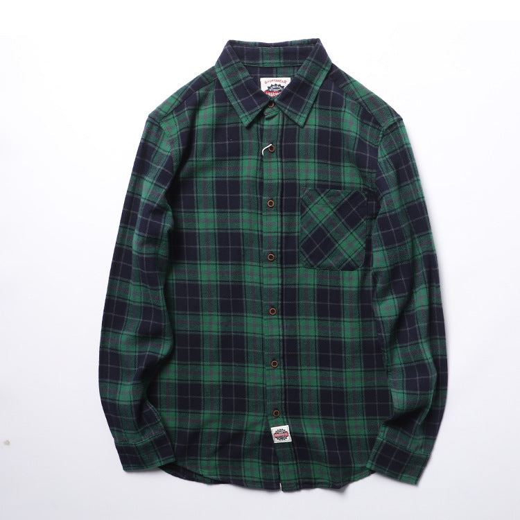 Washed Brushed Plaid Long Sleeve Shirt