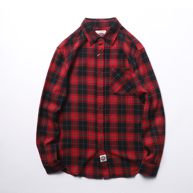 Washed Brushed Plaid Long Sleeve Shirt