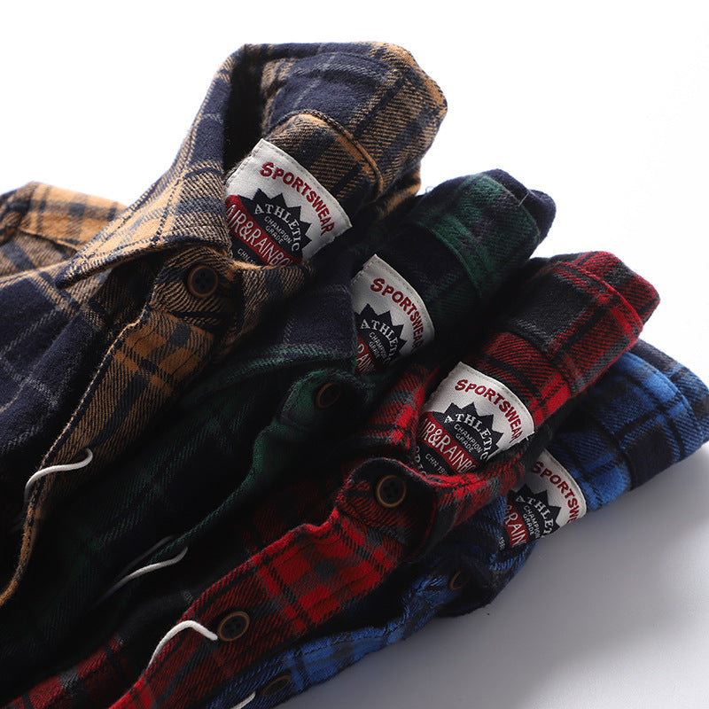 Washed Brushed Plaid Long Sleeve Shirt