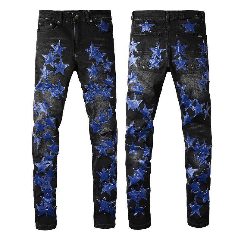 Five-pointed Star Stitching Trendy High Craft Stretch Slim Jeans