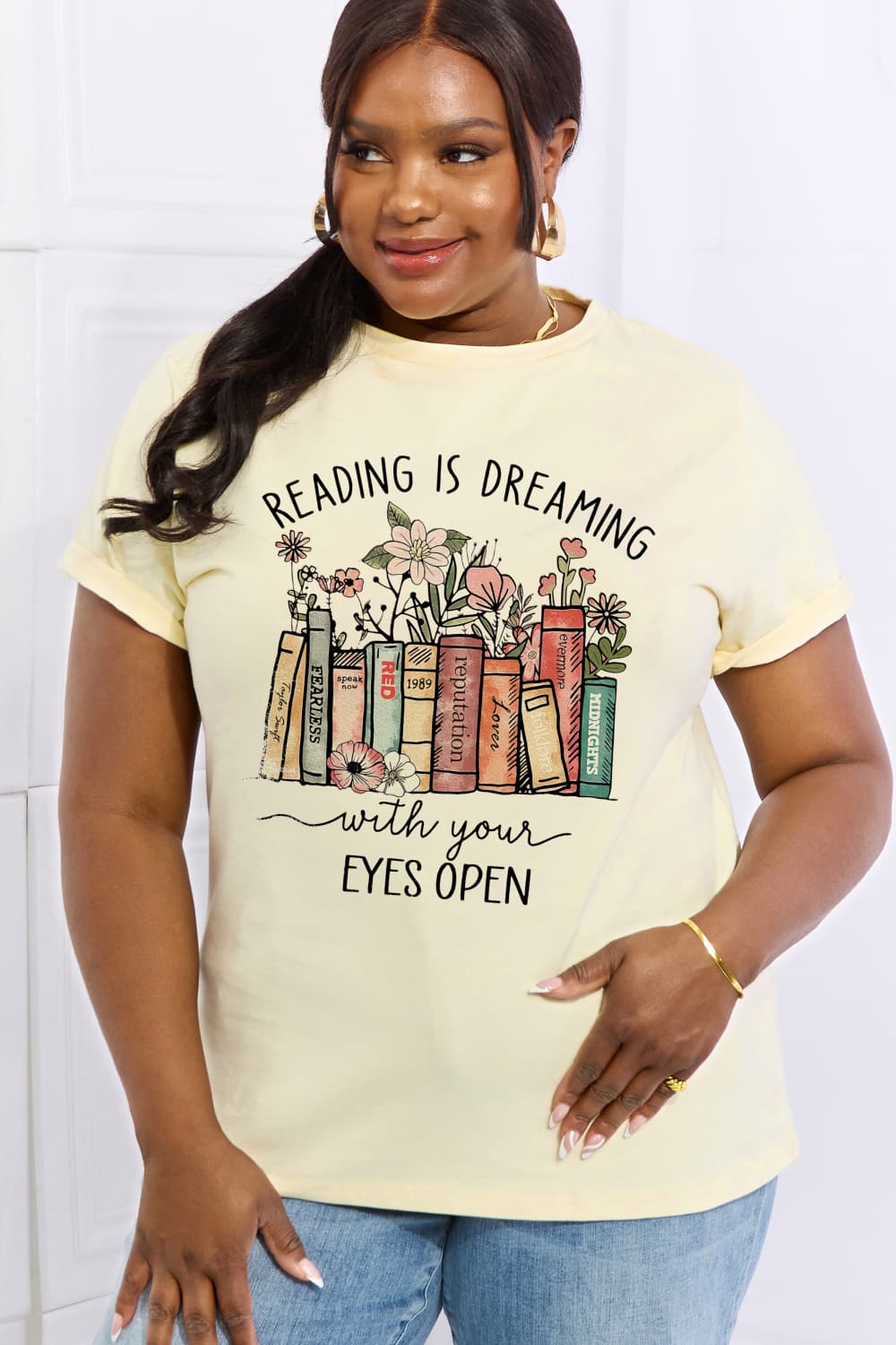 Simply Love Simply Love Full Size READING IS DREAMING WITH YOUR EYES OPEN Graphic Cotton Tee