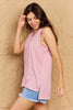 Doublju Talk To Me Full Size Striped Sleeveless V-Neck Top