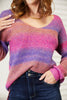 Multicolored Rib-Knit V-Neck Knit Pullover