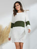 Contrast Openwork Long Sleeve Sweater Dress