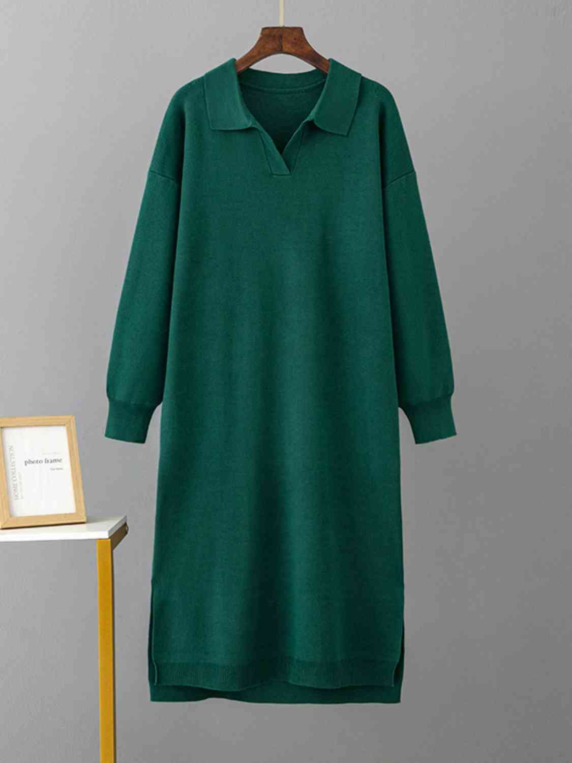 Johnny Collar Long Sleeve Slit Sweater Dress