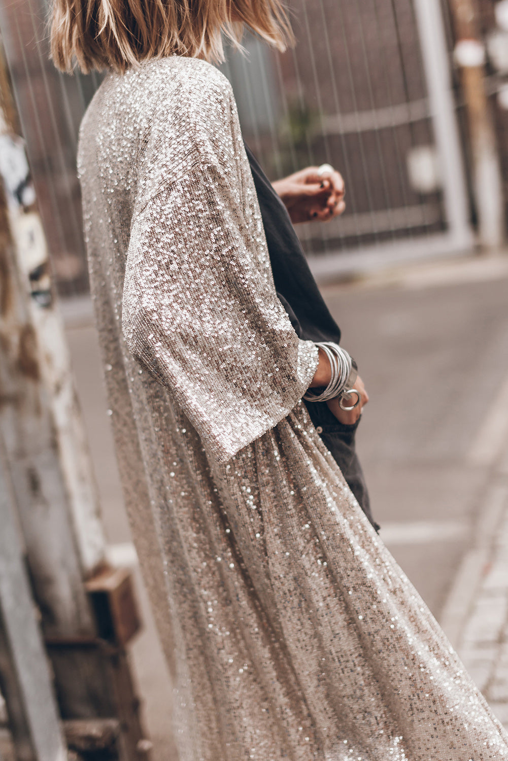 Sequin Open Front Duster Cardigan