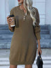 Buttoned Round Neck Long Sleeve Sweater Dress