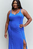 Culture Code Look At Me Full Size Notch Neck Maxi Dress with Slit in Cobalt Blue