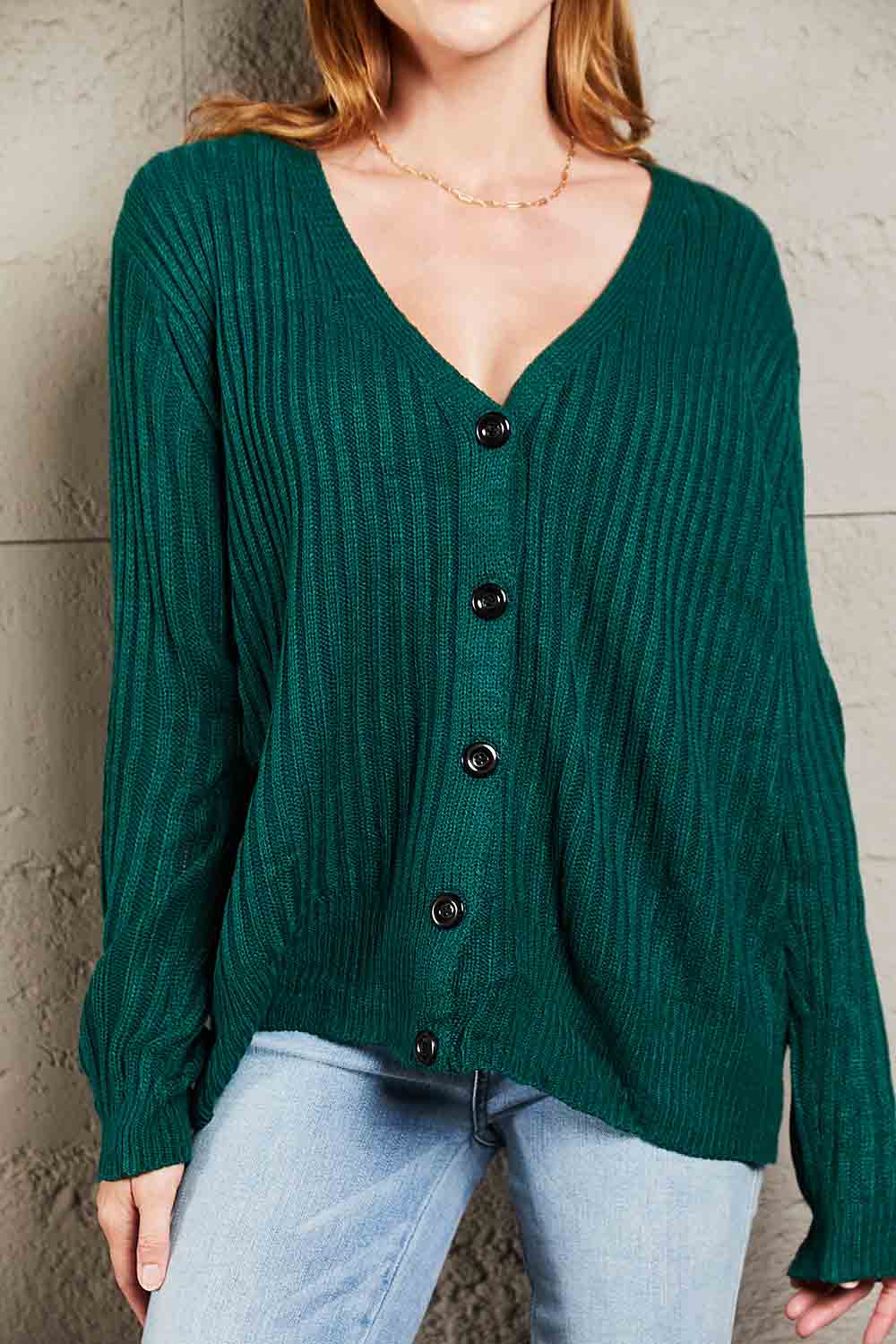 Button Down Rib-Knit Cardigan