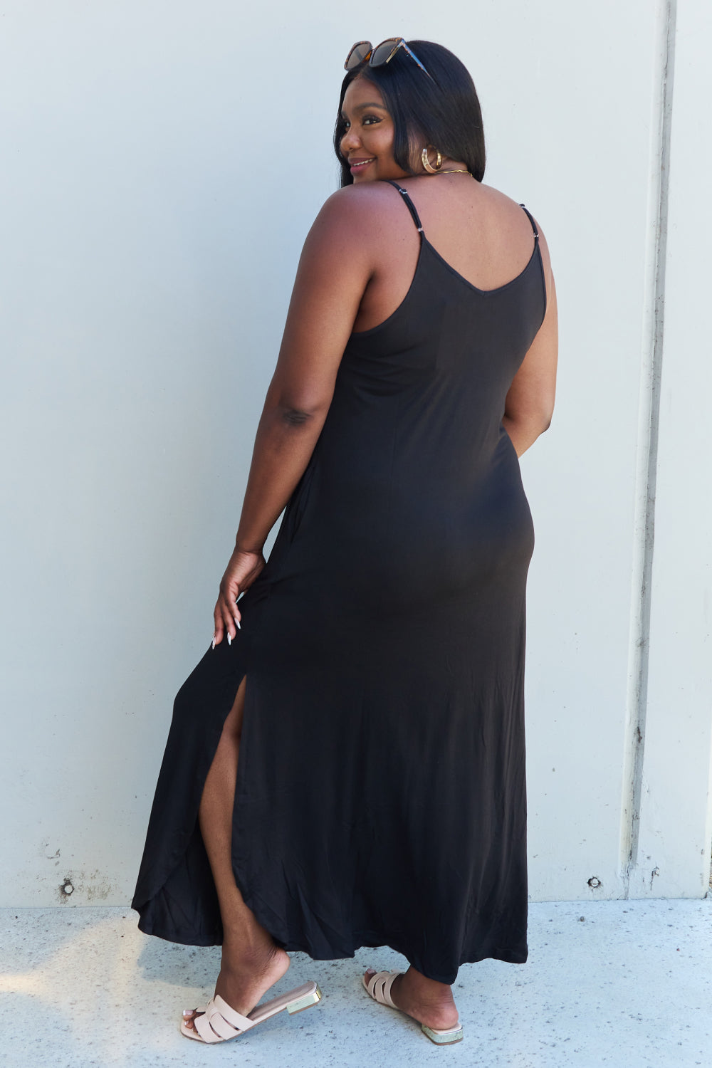 The Good Energy Full Size Cami Side Slit Maxi Dress