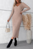 V-Neck Long Sleeve Ribbed Sweater Dress