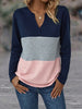 Color Block Notched Neck T-Shirt