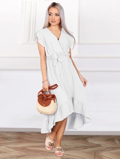 Tied Surplice Ruffle Hem Dress