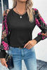 Floral Round Neck Lantern Sleeve Blouse