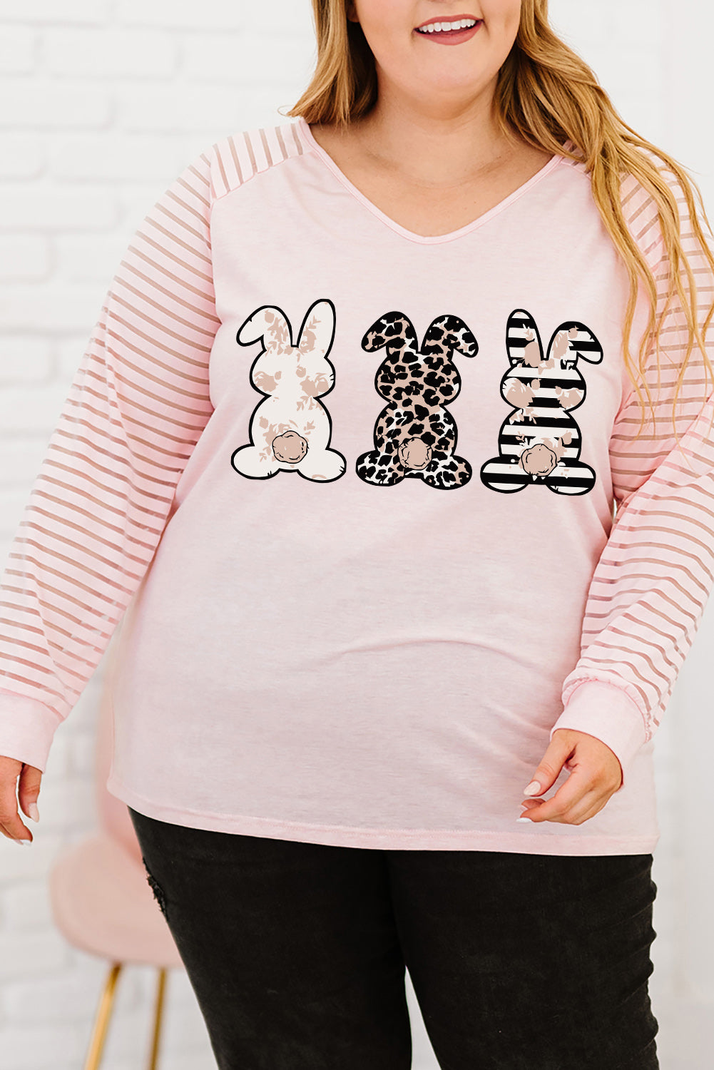 Plus Size Rabbit Graphic Long Raglan Sleeve Easter Tee