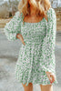 Smocked Floral Square Neck Balloon Sleeve Dress