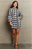 Plaid Tie Waist Lantern Sleeve Mini Dress