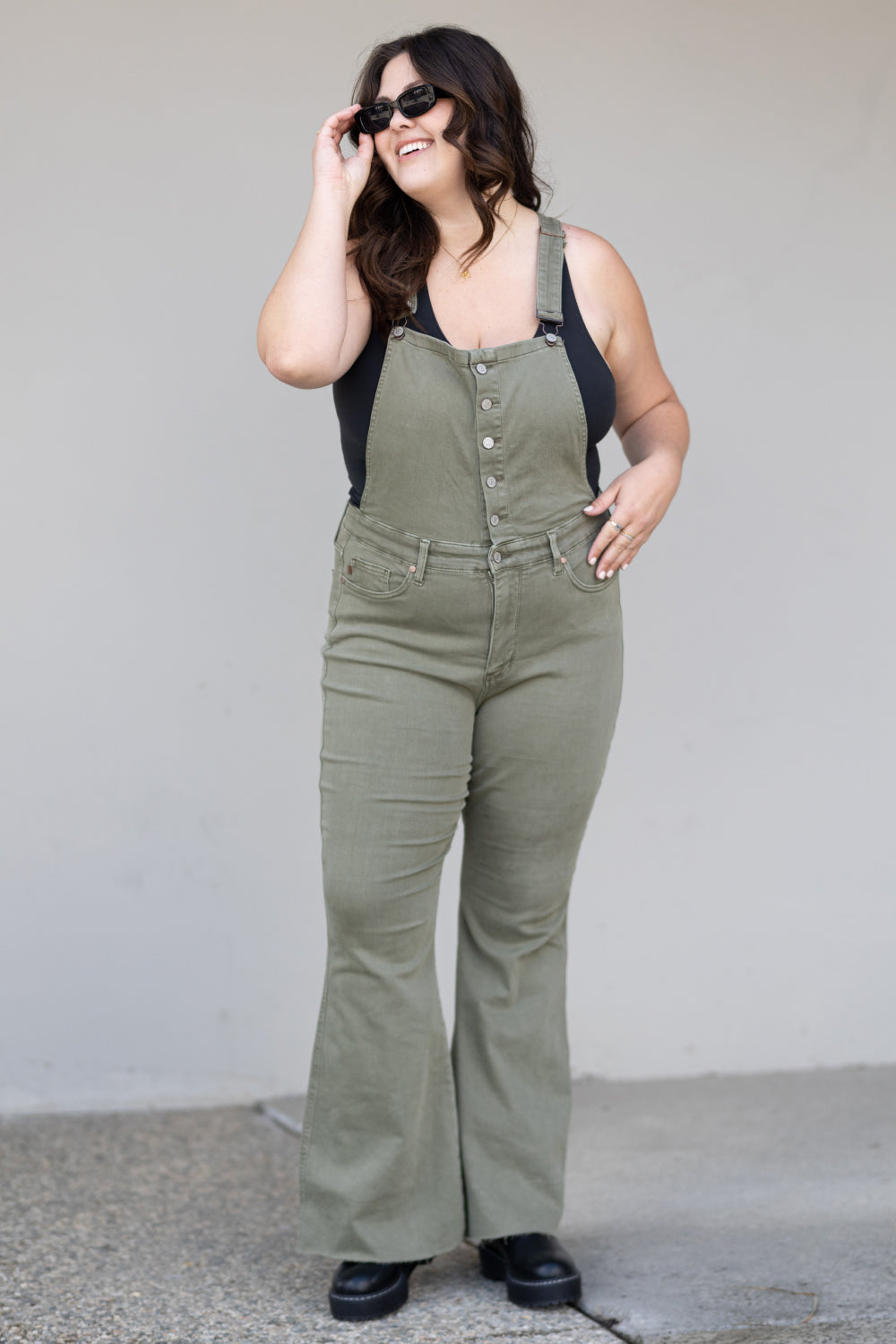 Full Size Kelsey Flare Tummy Control Overalls