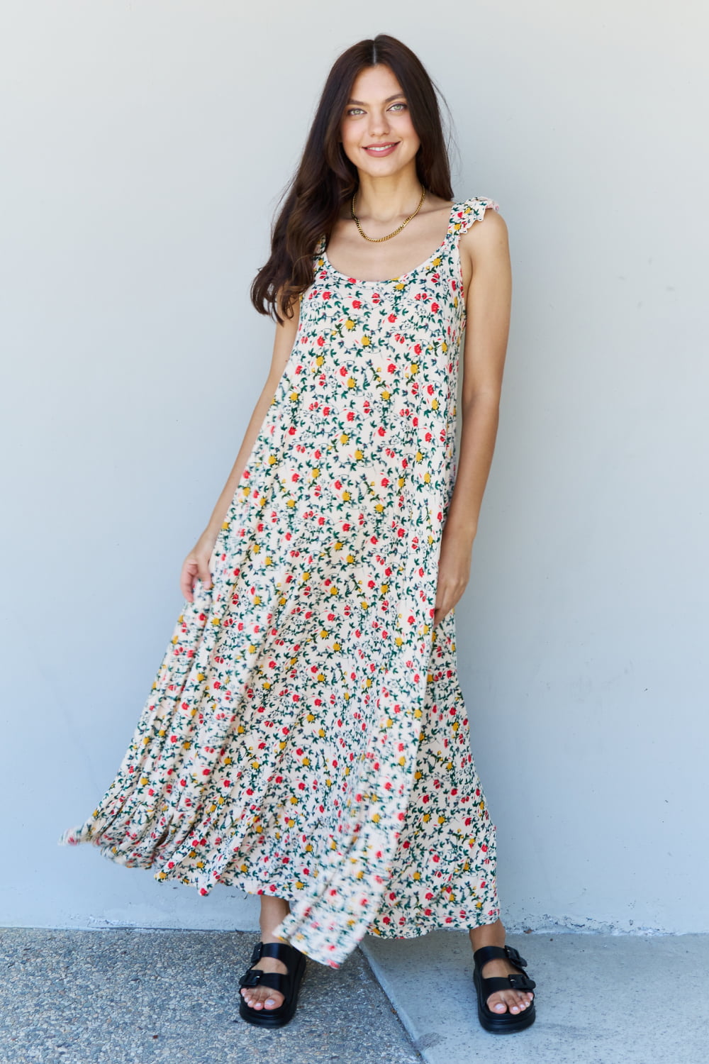 Rabbit Rich The Garden Ruffle Floral Maxi Dress in Natural Rose - A Timeless Classic with a Modern Twist