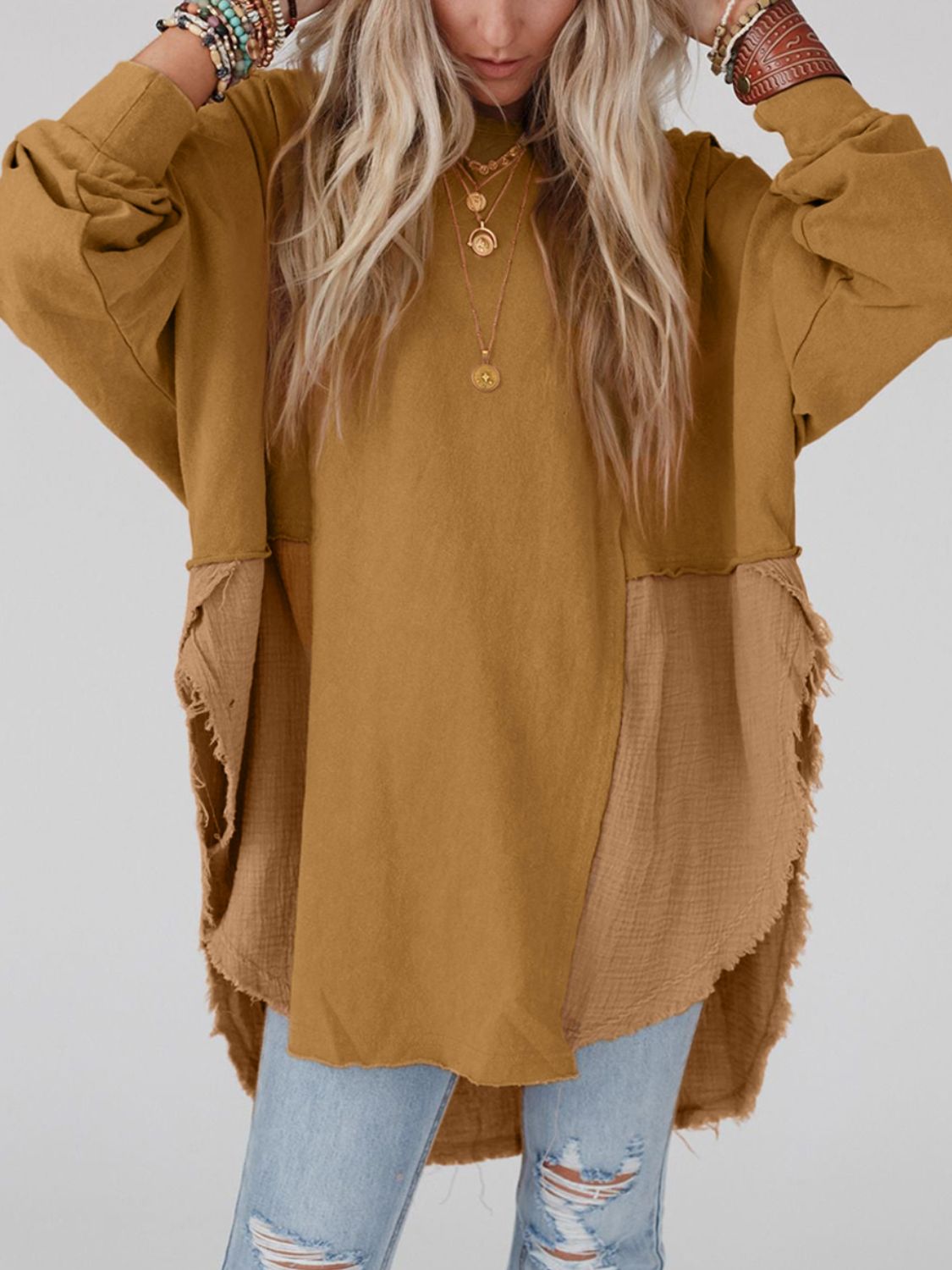 Curved Hem Dolman Sleeve Top