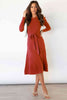 Round Neck Long Sleeve Tie Waist Sweater Dress