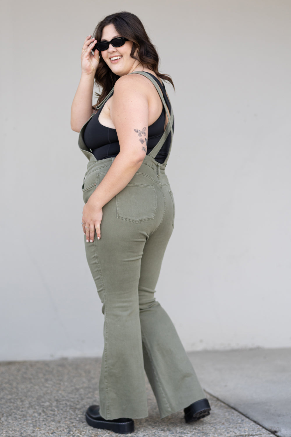 Full Size Kelsey Flare Tummy Control Overalls