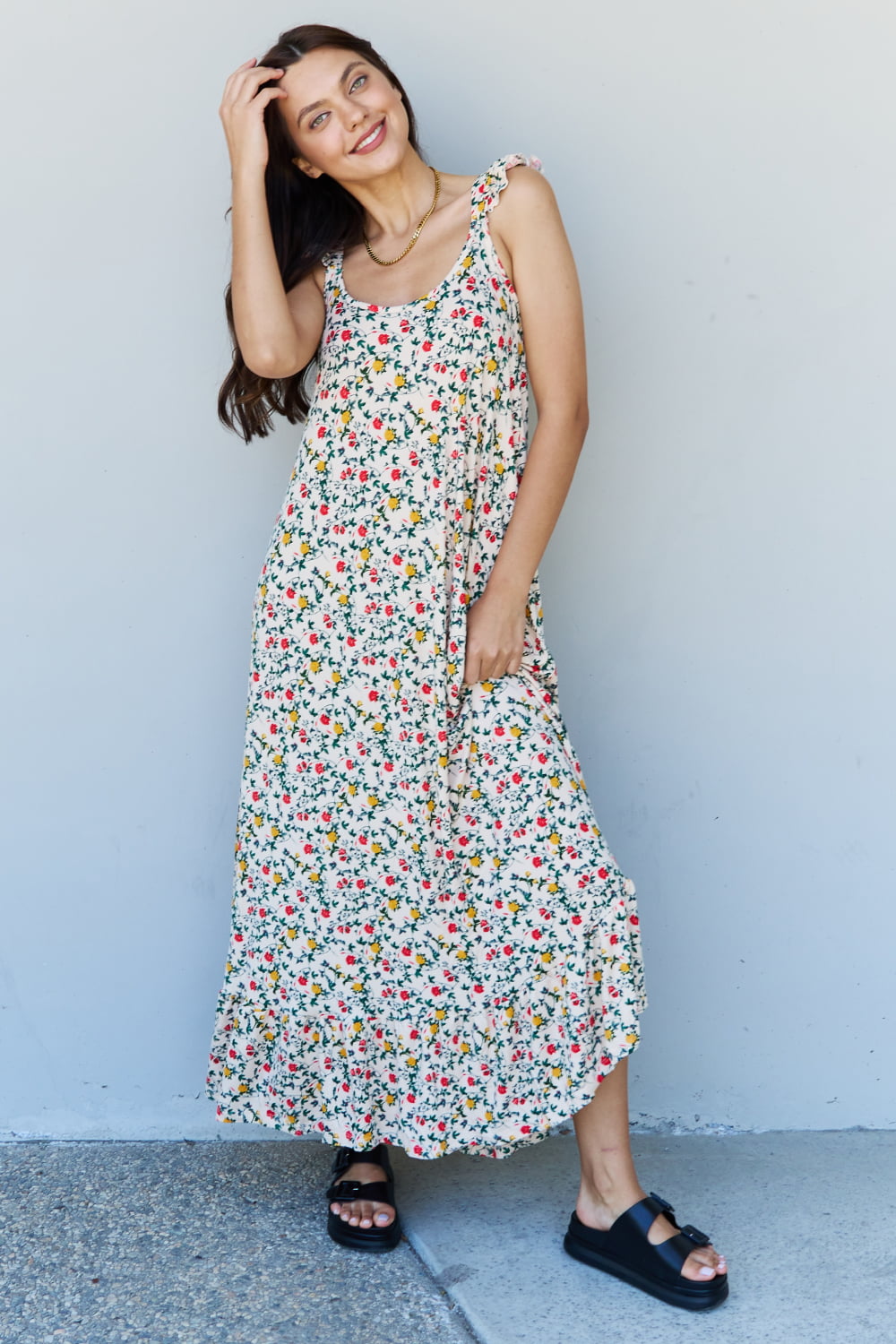 Rabbit Rich The Garden Ruffle Floral Maxi Dress in Natural Rose - A Timeless Classic with a Modern Twist