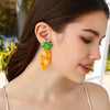 Stainless Steel Beaded Sequin Carrot Earrings