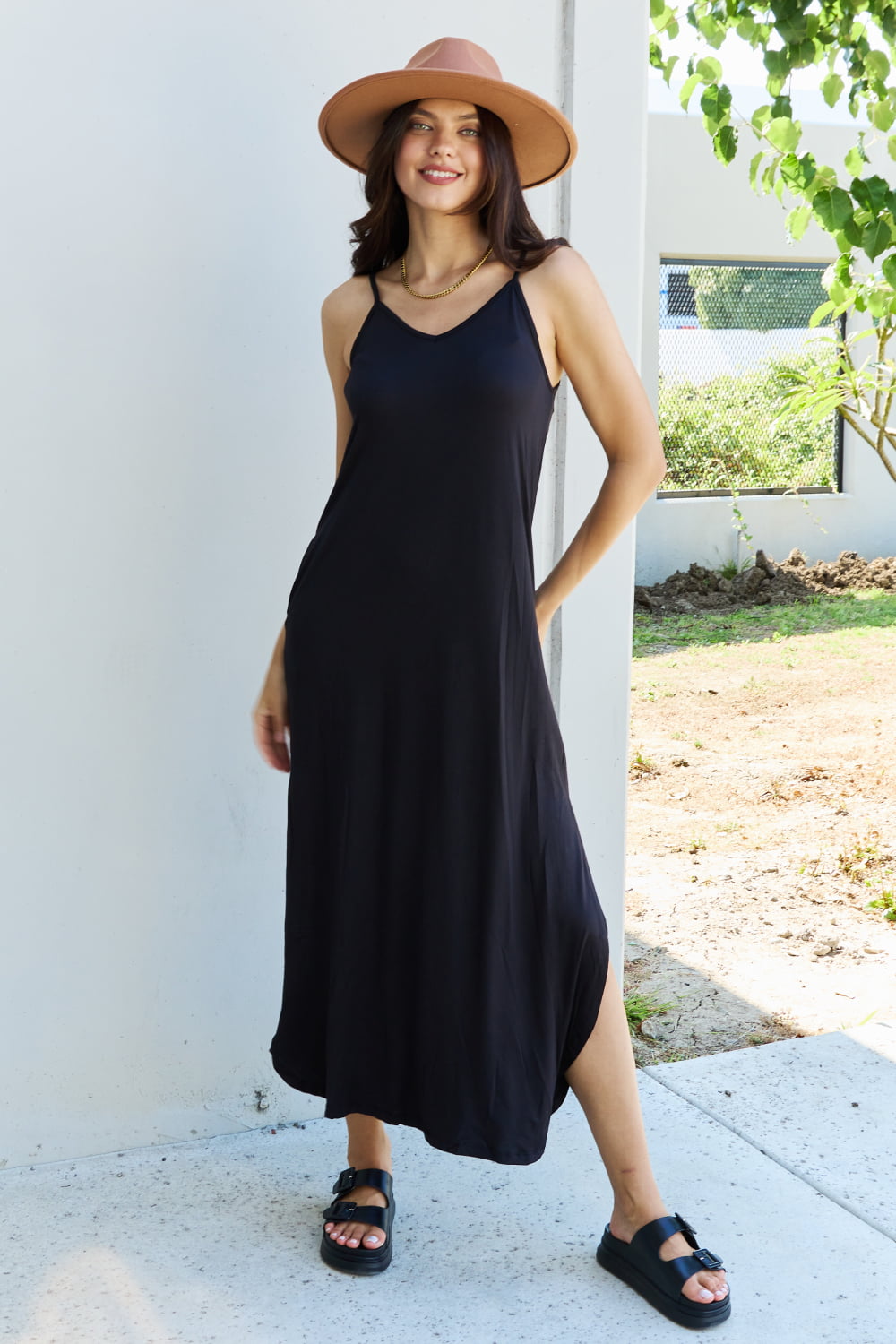 The Good Energy Full Size Cami Side Slit Maxi Dress