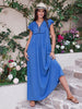 Tie Neck Cap Sleeve Maxi Dress