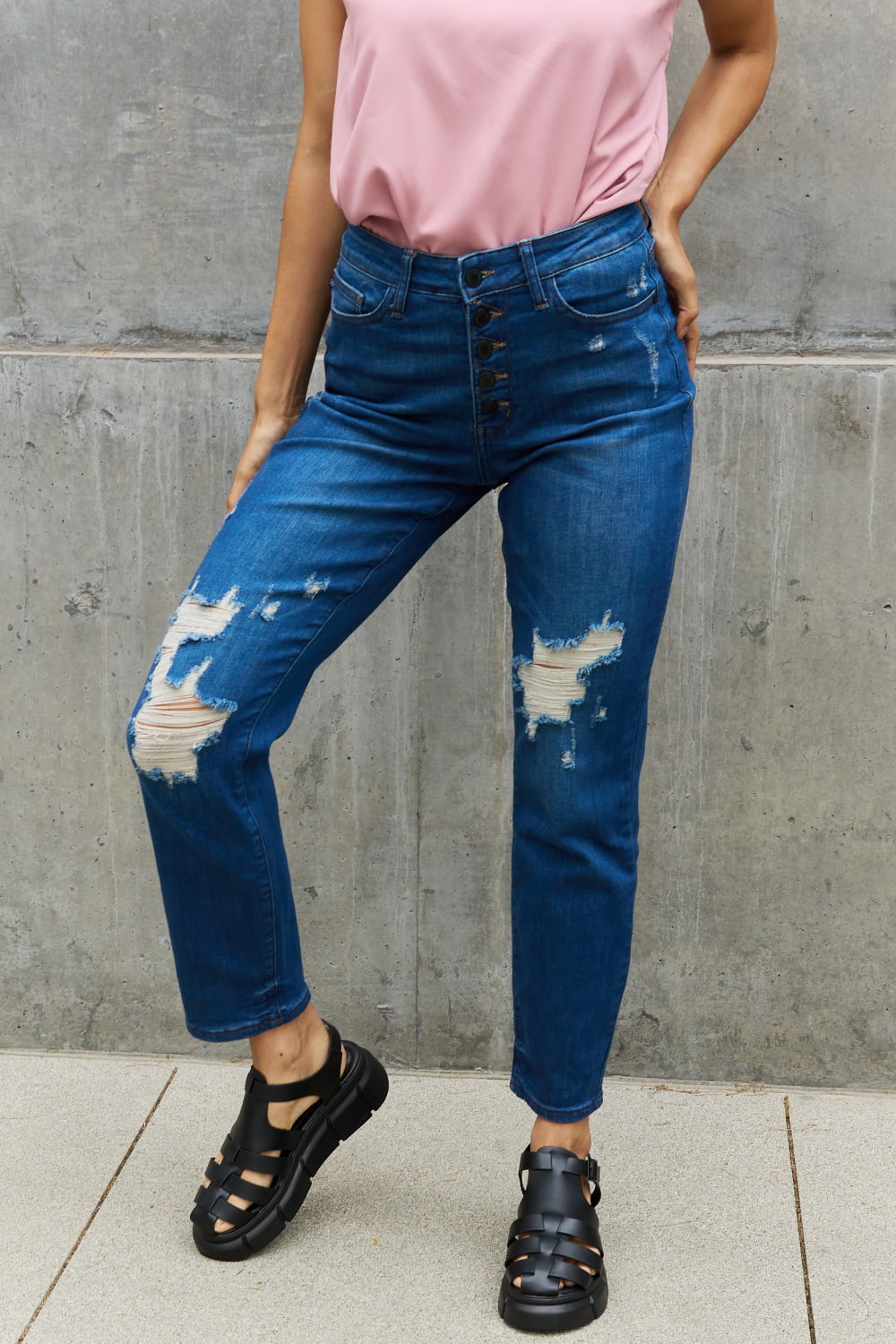 Melanie Full Size High Waisted Distressed Boyfriend Jeans