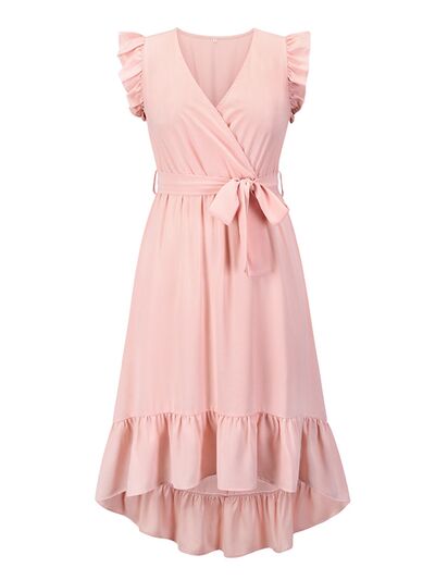 Tied Surplice Ruffle Hem Dress