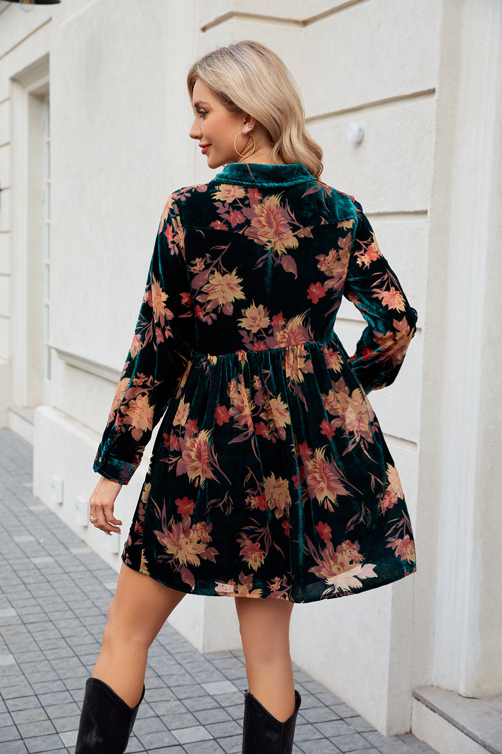 Floral Button Up Collared Neck Shirt Dress