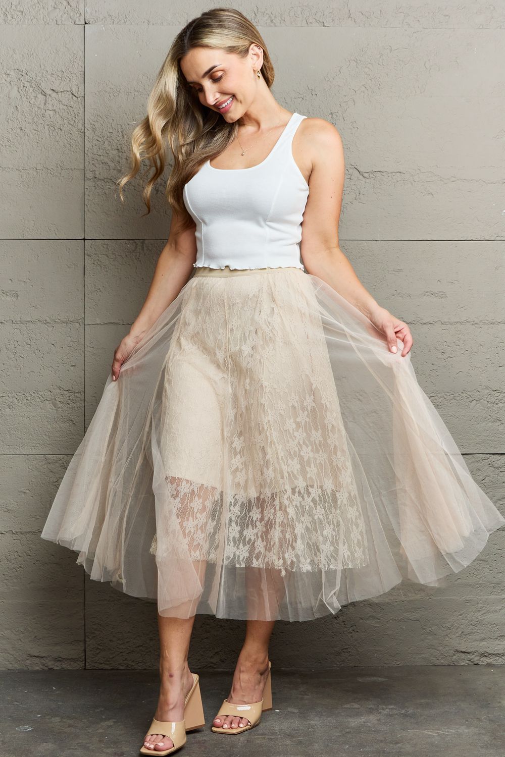 Lace Flowy Midi Skirt