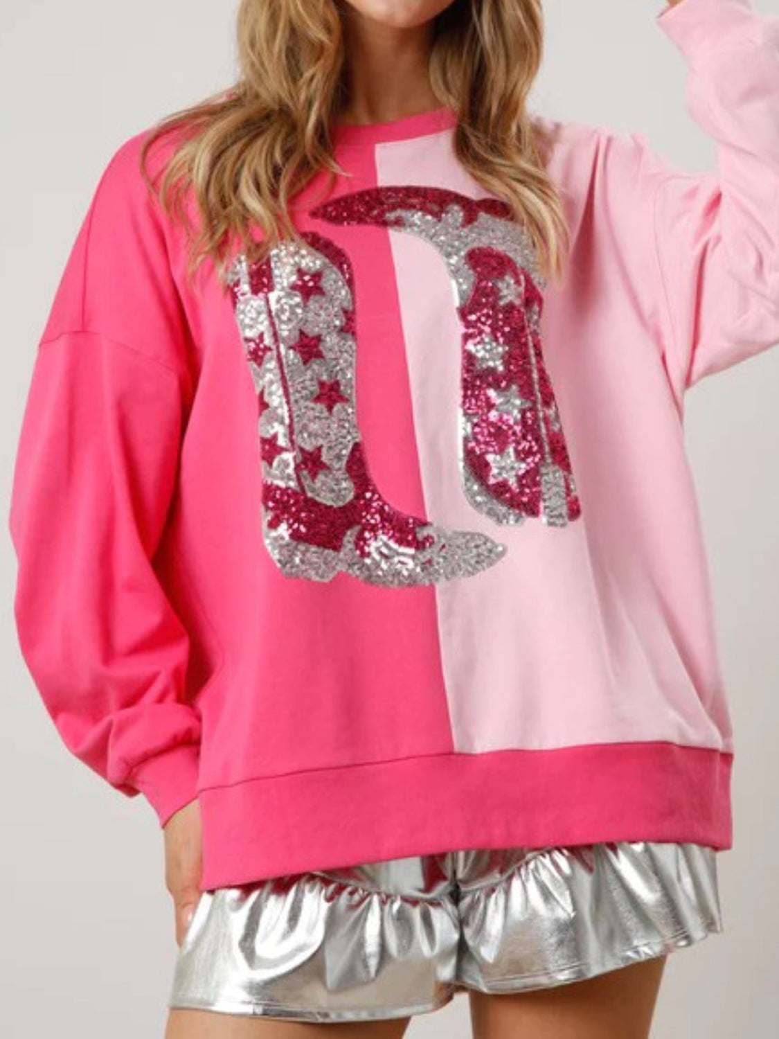 Sequin Round Neck Dropped Shoulder Sweatshirt