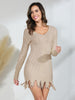 Frayed Hem Long Sleeve Sweater Dress