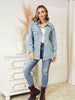 Collared Neck Raw Hem Dropped Shoulder Denim Jacket