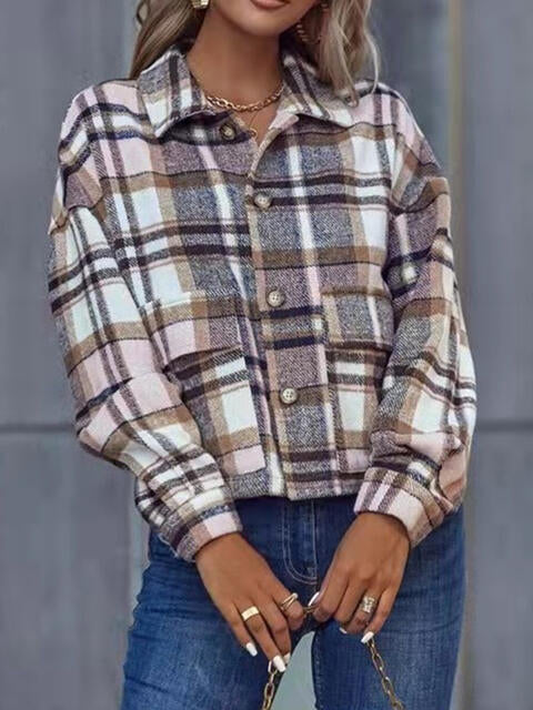 Plaid Collared Neck Button Down Jacket