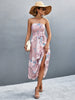 Floral Print Tie Waist Straight Neck Midi Dress