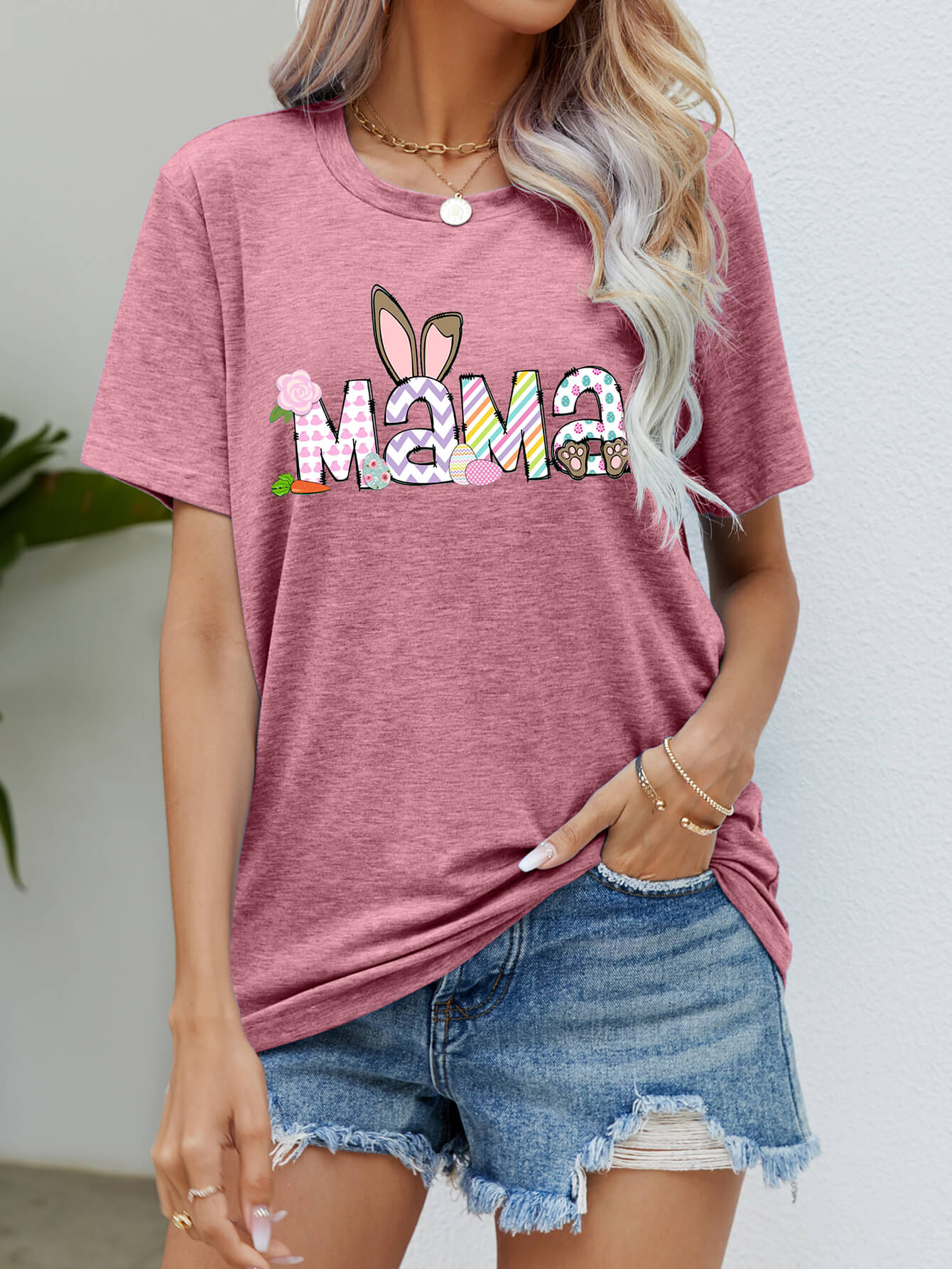 Easter MAMA Graphic Round Neck T-Shirt