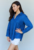 Doublju Blue Jean Baby Denim Button Down Shirt Top in Dark Blue