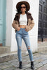 Two-Tone Collared Neck Fuzzy Jacket