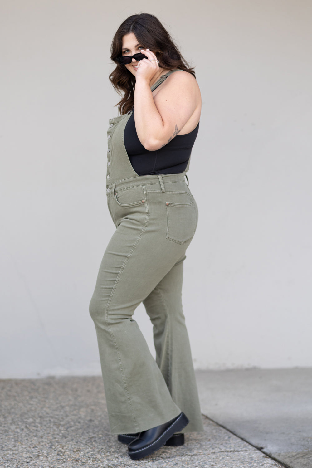 Full Size Kelsey Flare Tummy Control Overalls