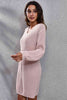 V-Neck Long Sleeve Rib-Knit Sweater Dress